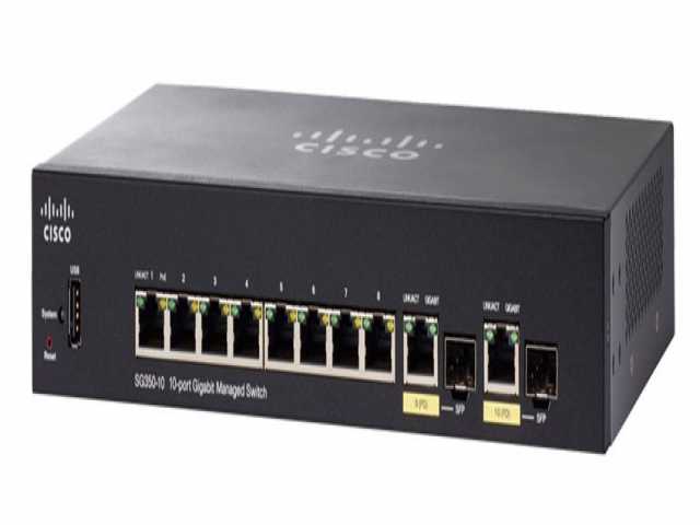 سوئیچ شبکه سیسکو SG350-10 10ports Gigabit Ethernet Switch, 2x combo mini-GBIC ports, 1x USB port , 20 Gbps switch capacity